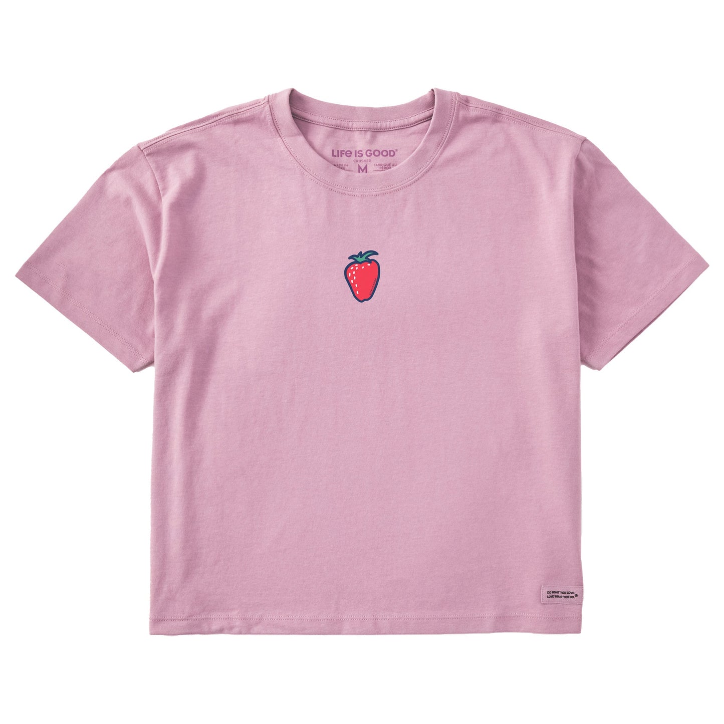 Women's Simple Strawberry Short Sleeve Crusher Boxy Tee
