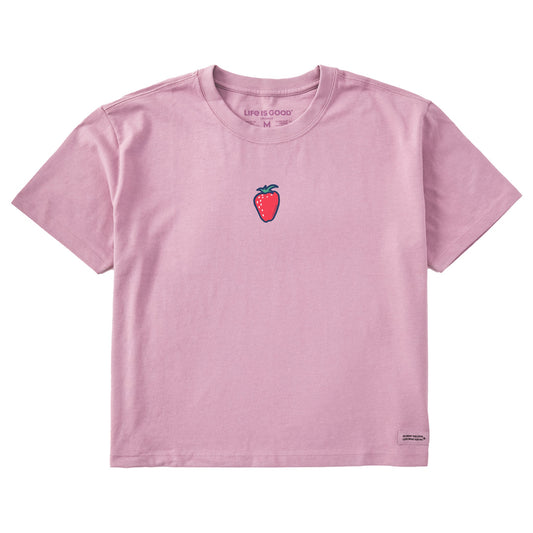 Women's Simple Strawberry Short Sleeve Crusher Boxy Tee
