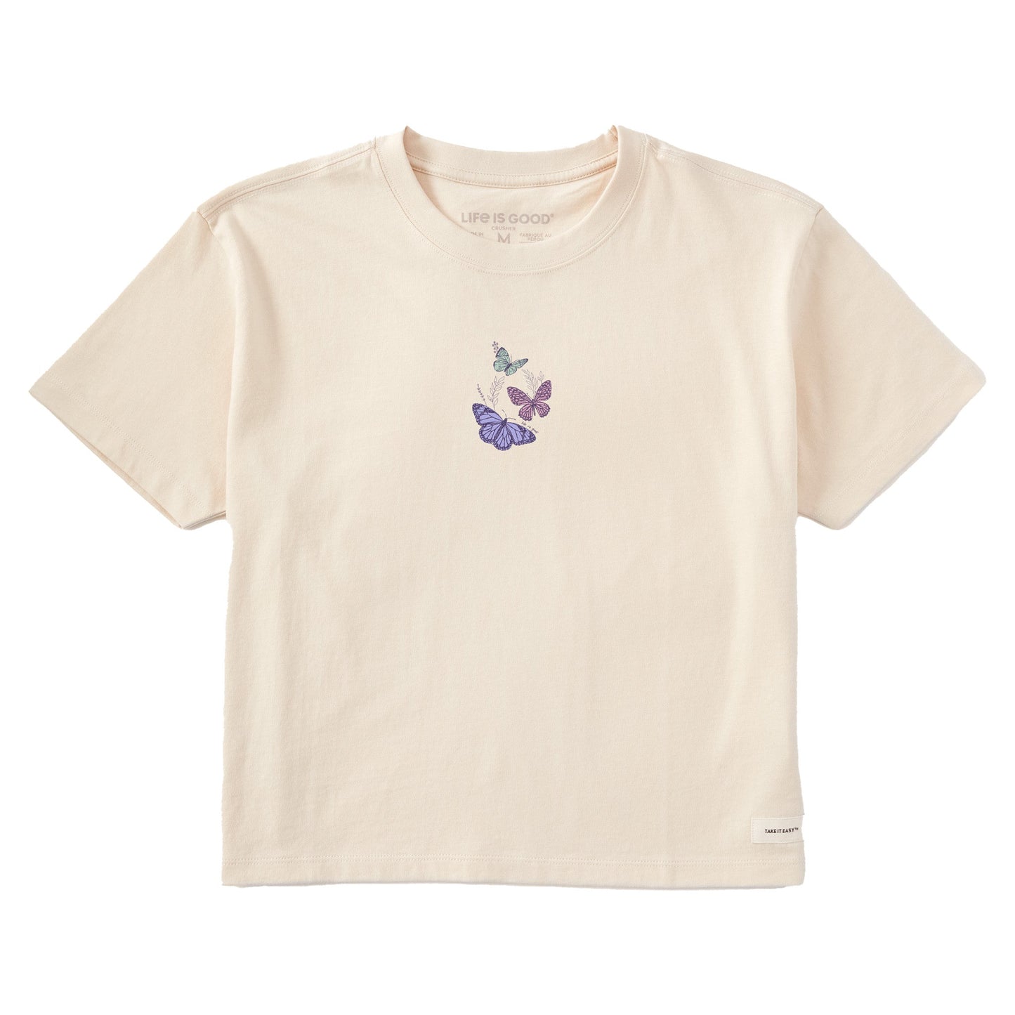 Women's Wildflower and Butterflies Short Sleeve Crusher Boxy Tee
