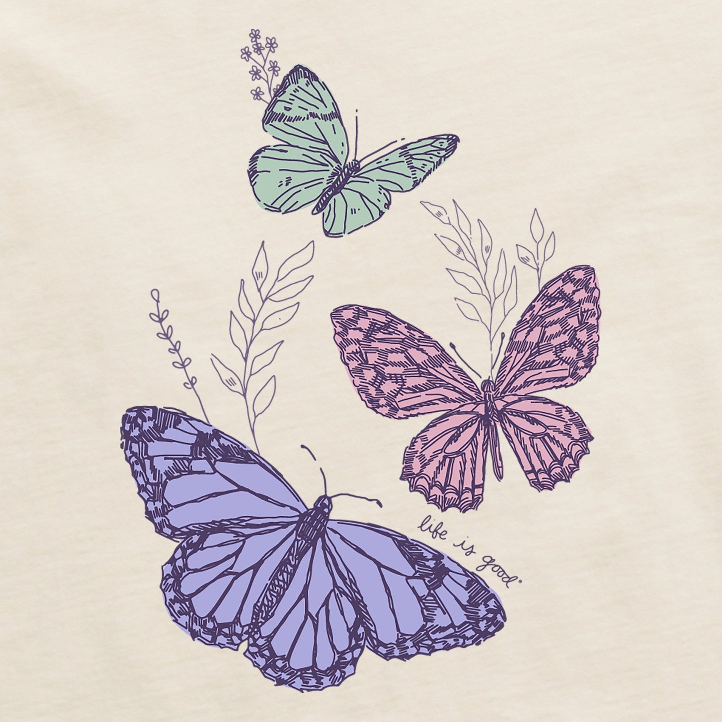 Women's Wildflower and Butterflies Short Sleeve Crusher Boxy Tee