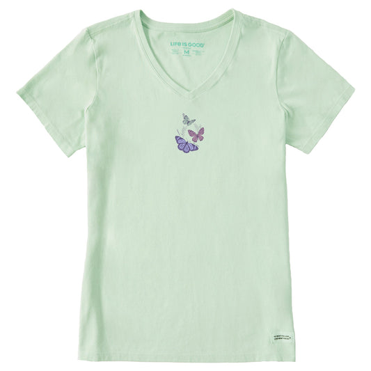 Women's Wildflower and Butterflies Short Sleeve Crusher Vee