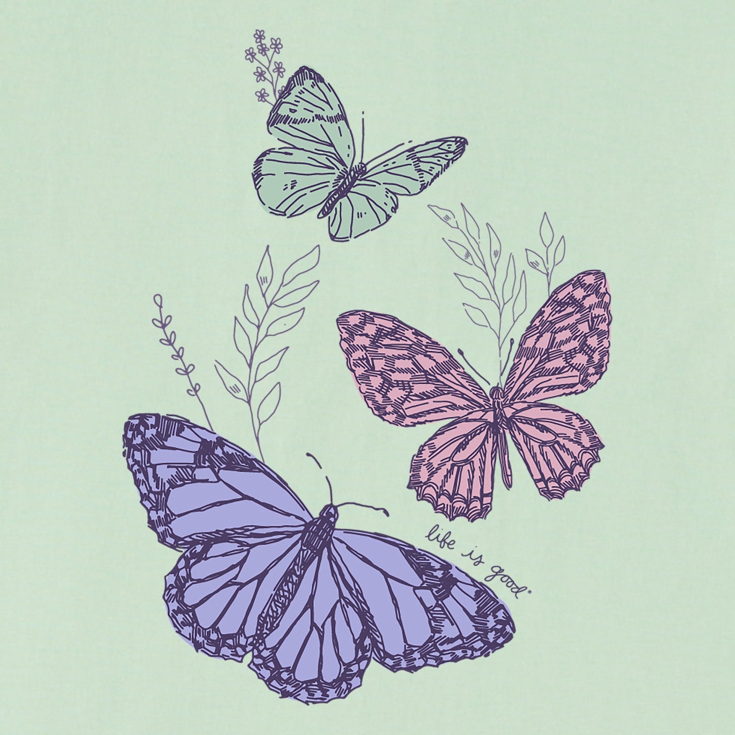 Women's Wildflower and Butterflies Short Sleeve Crusher Vee