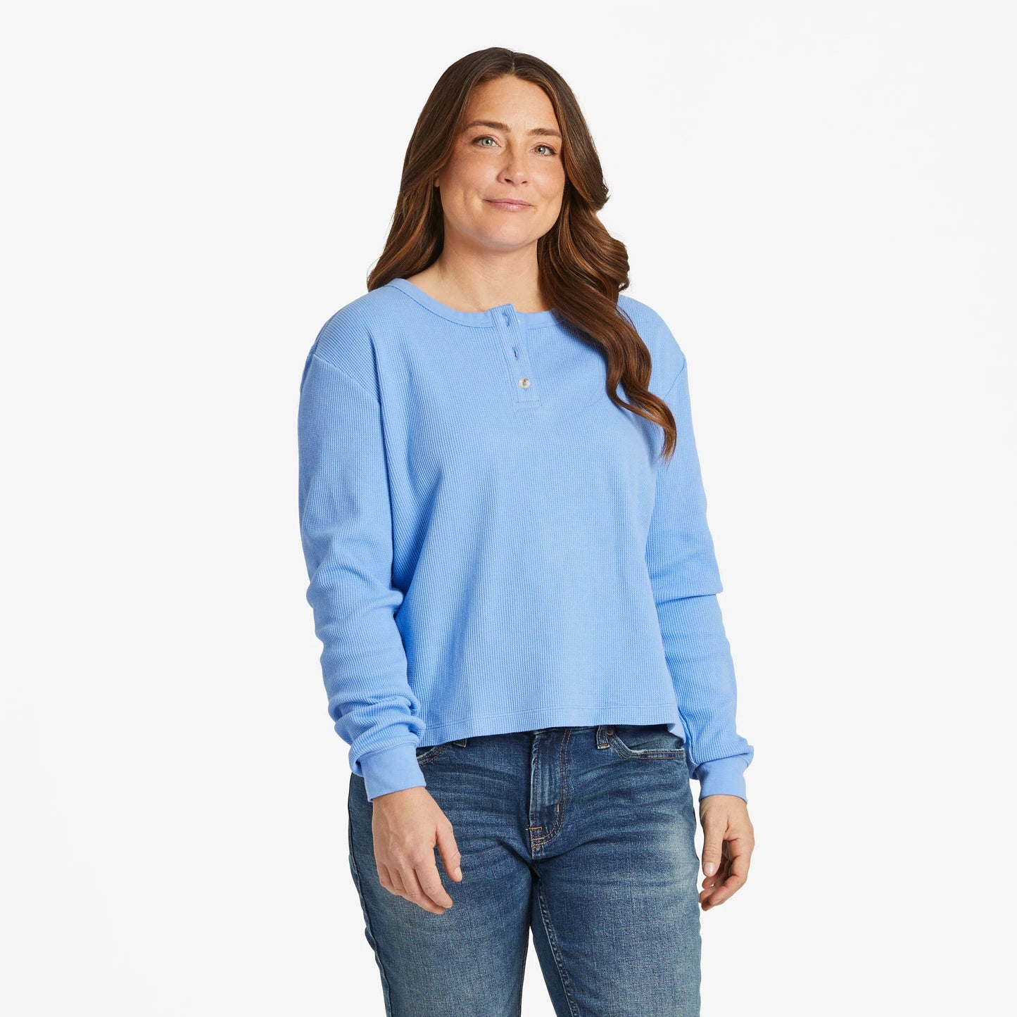 Women's Solid Thermal Boxy Henley