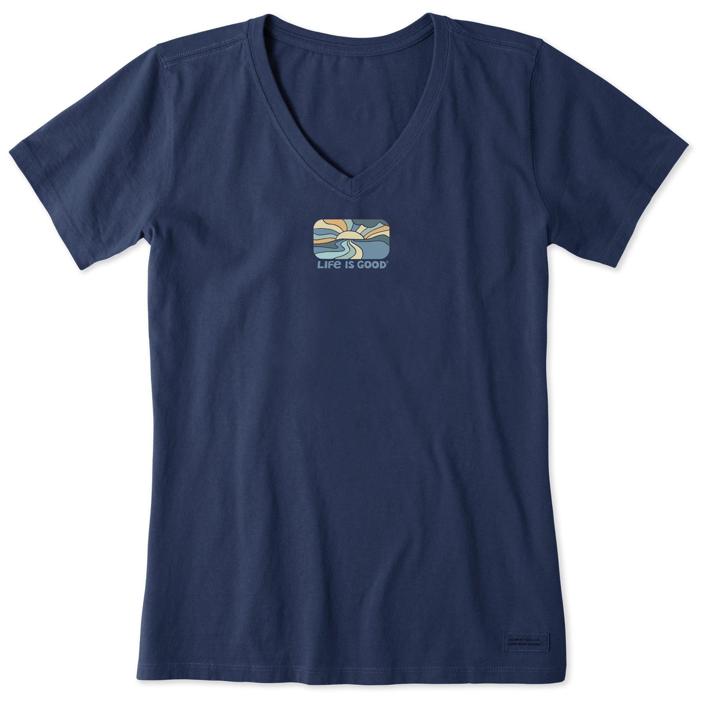 Women's Retro Sunset Scene Short Sleeve Vee