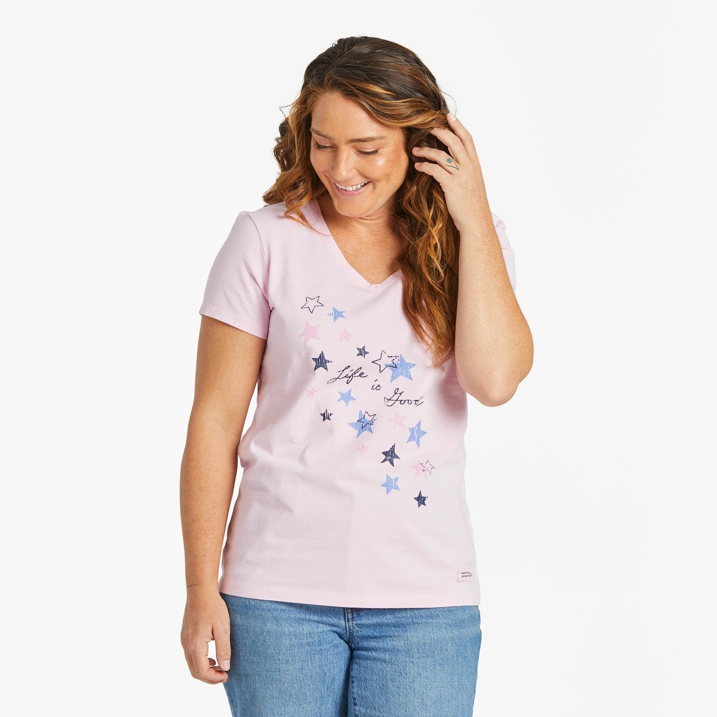 Women's Shooting Stars Off-Placement Short Sleeve Crusher Vee