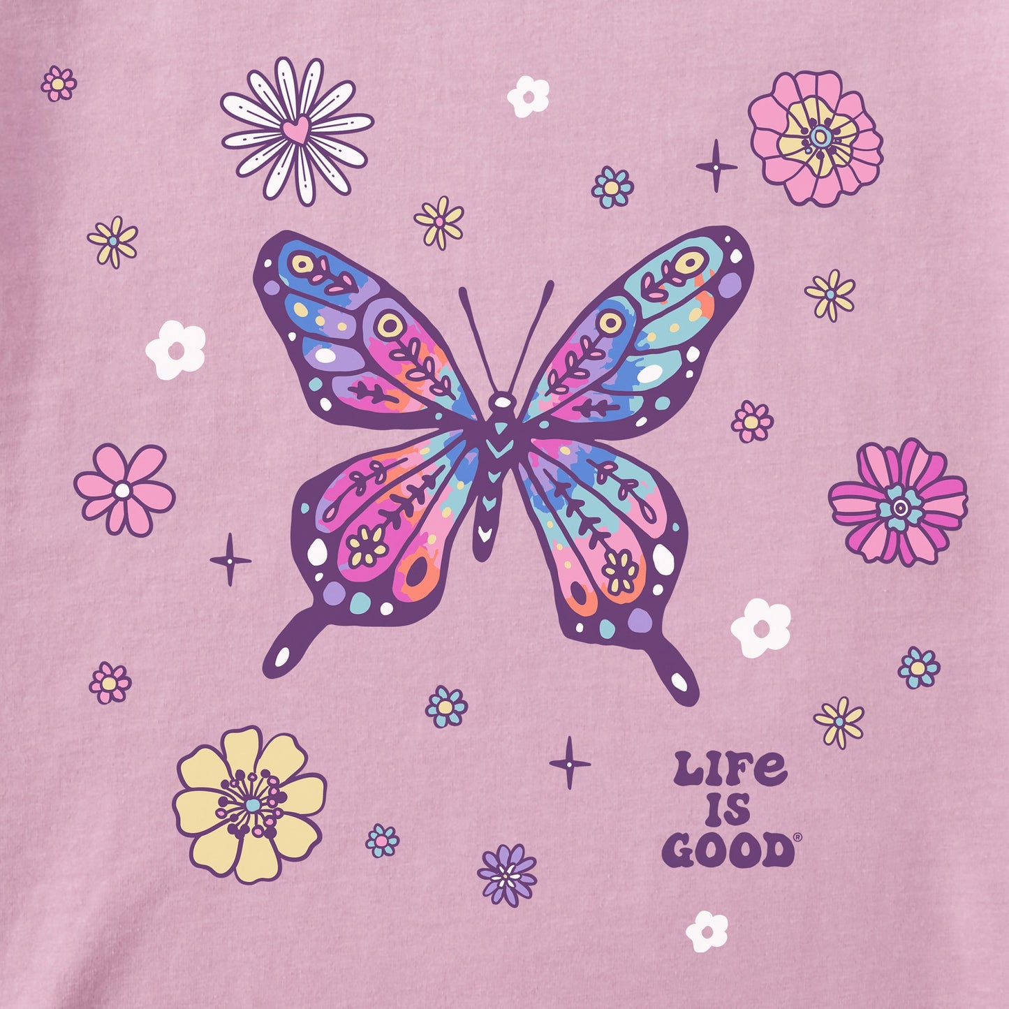 Kids Tie Dye Retro Butterfly Flowers Short Sleeve Crusher Tee