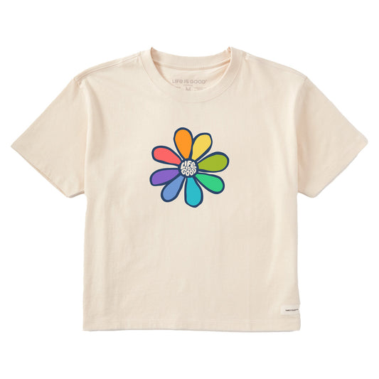Women's Rainbow Daisy Short Sleeve Crusher Boxy Tee