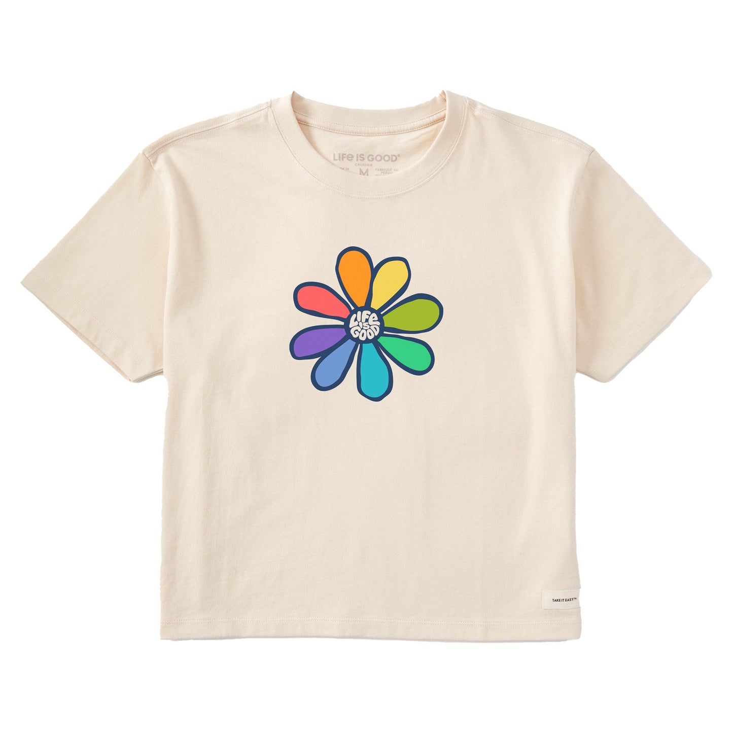 Women's Rainbow Daisy Short Sleeve Crusher Boxy Tee