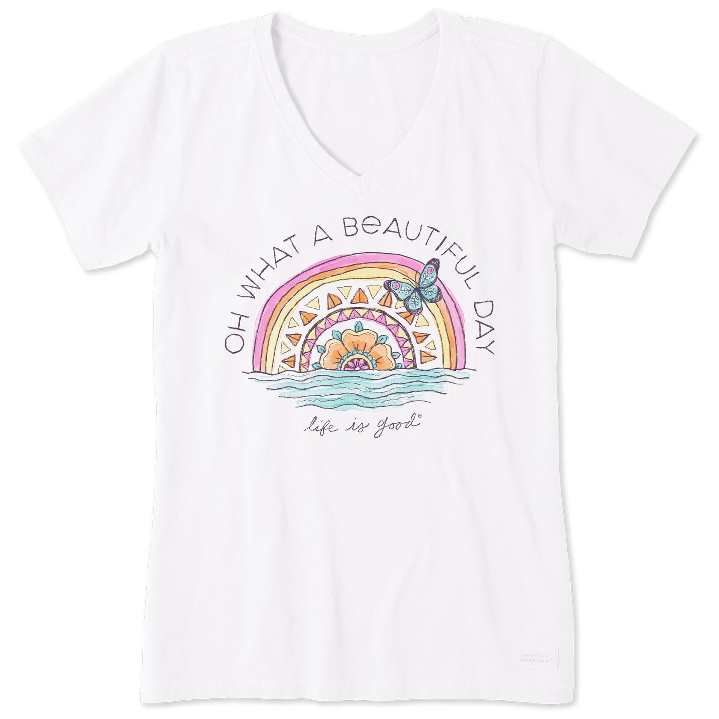 Women's Beautiful Day Butterfly Rainbow Short Sleeve Vee