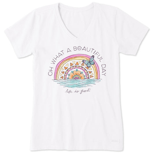 Women's Beautiful Day Butterfly Rainbow Short Sleeve Vee