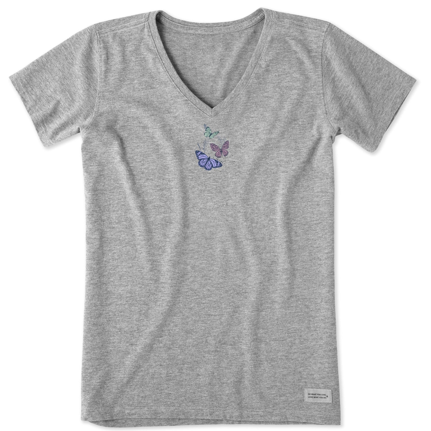 Women's Wildflower and Butterflies Short Sleeve Crusher Vee