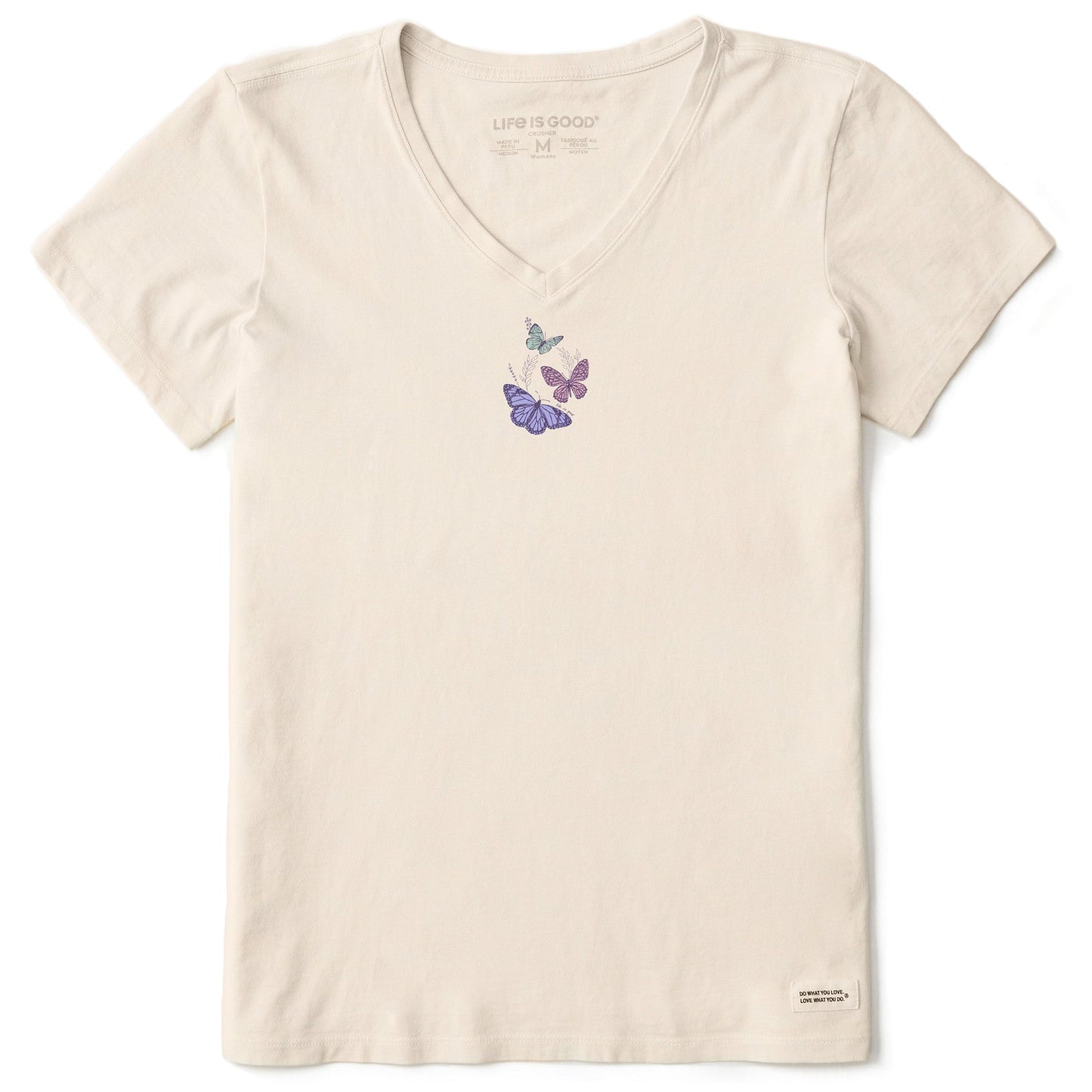 Women's Wildflower and Butterflies Short Sleeve Crusher Vee