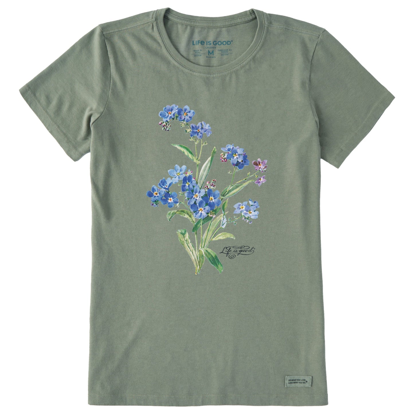 Women's Antique Blue Flowers Short Sleeve Crusher Tee