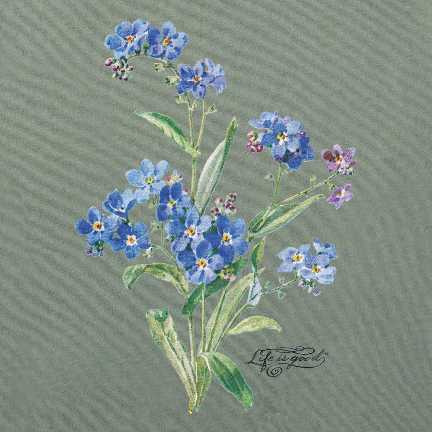 Women's Antique Blue Flowers Short Sleeve Crusher Tee