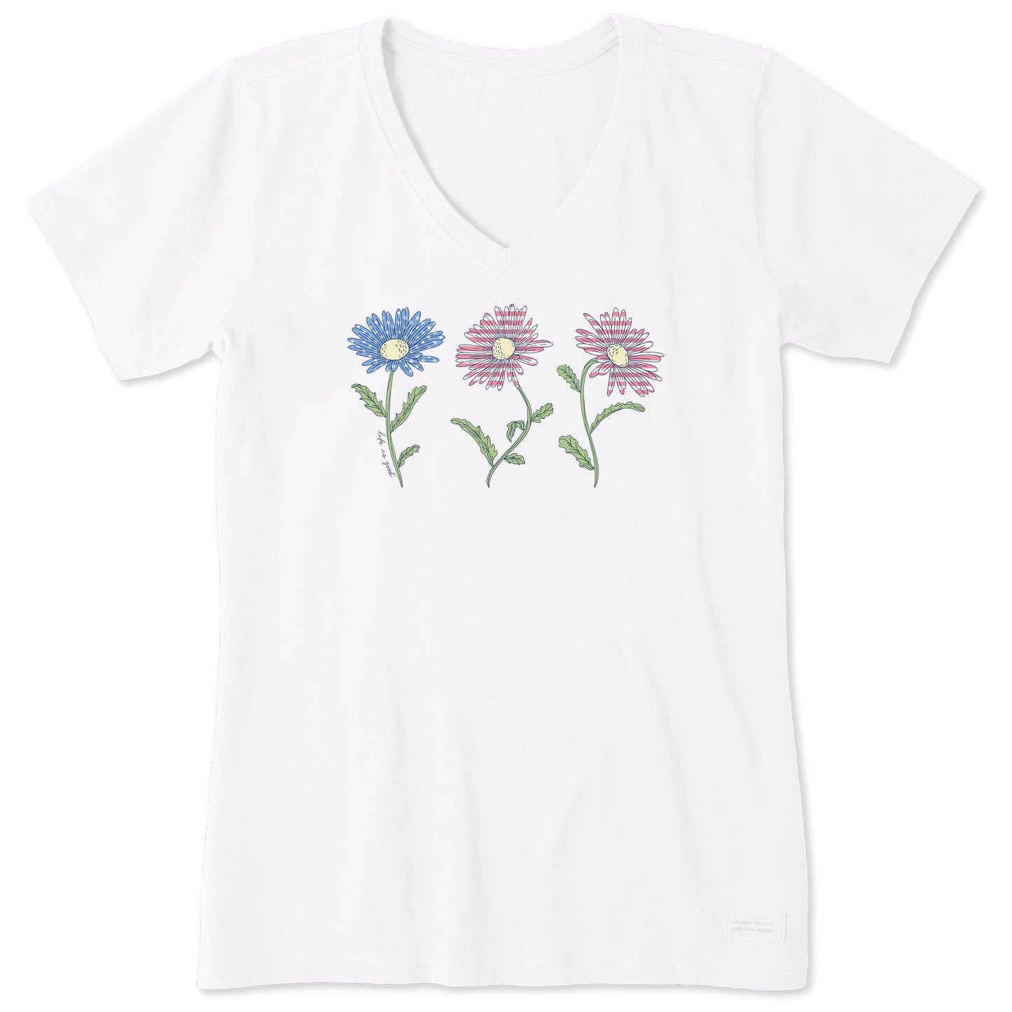Women's 3 Water Flag Daisies Short Sleeve Vee