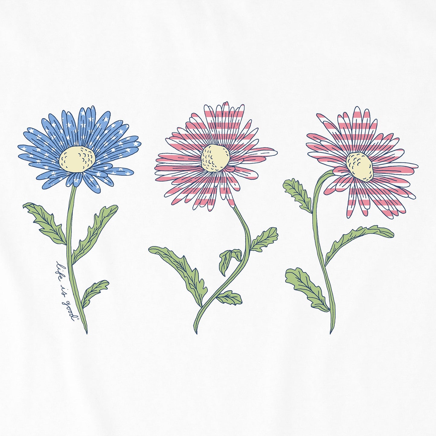 Women's 3 Water Flag Daisies Short Sleeve Vee