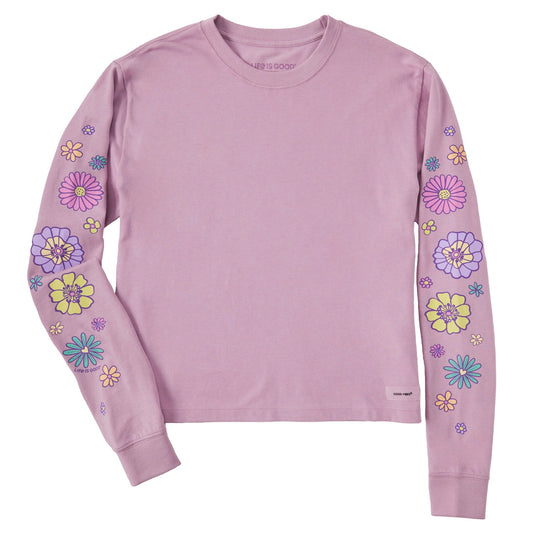 Women's Retro Flowers Long Sleeve Crusher Boxy Tee