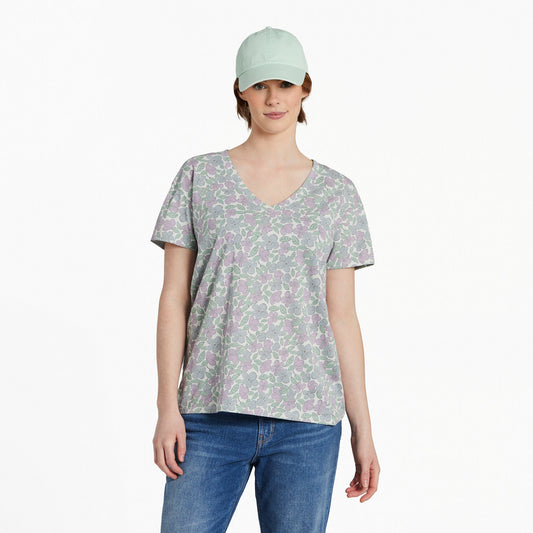 Women's Woodblock Floral Pattern Crusher-LITE Easy Vee