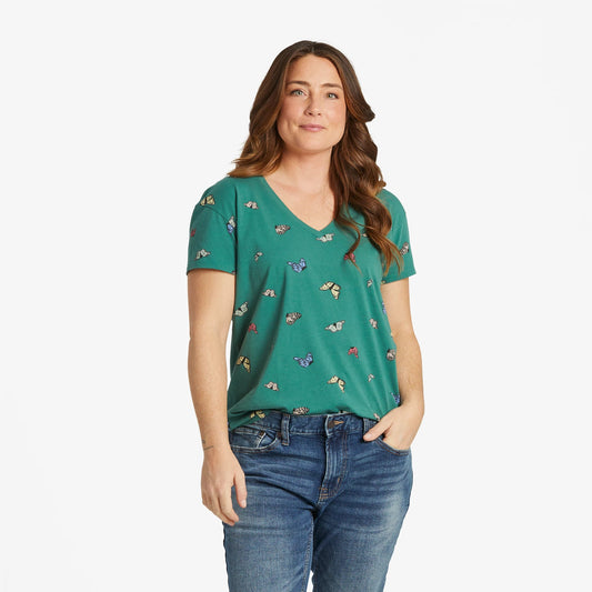 Women's Flying Butterfly Pattern Crusher-LITE Easy Vee