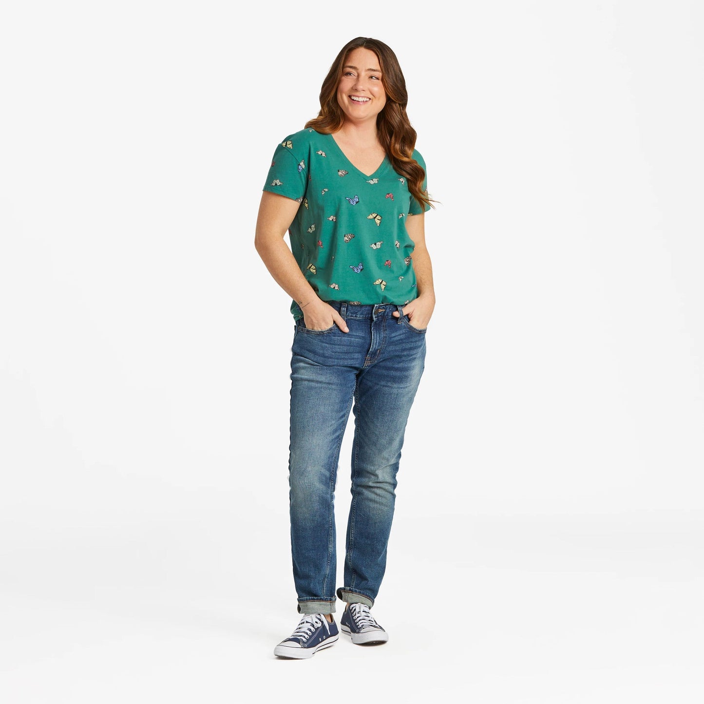 Women's Flying Butterfly Pattern Crusher-LITE Easy Vee