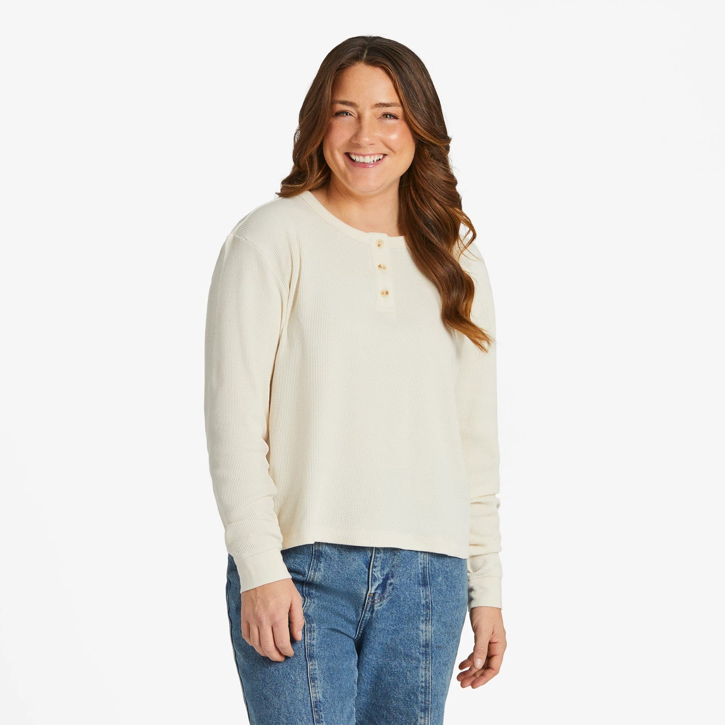 Women's Solid Thermal Boxy Henley