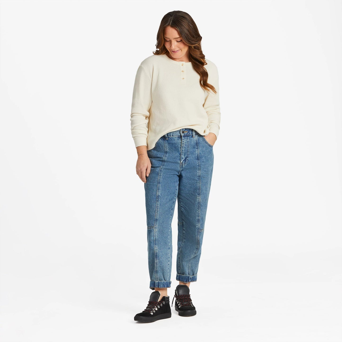 Women's Solid Thermal Boxy Henley