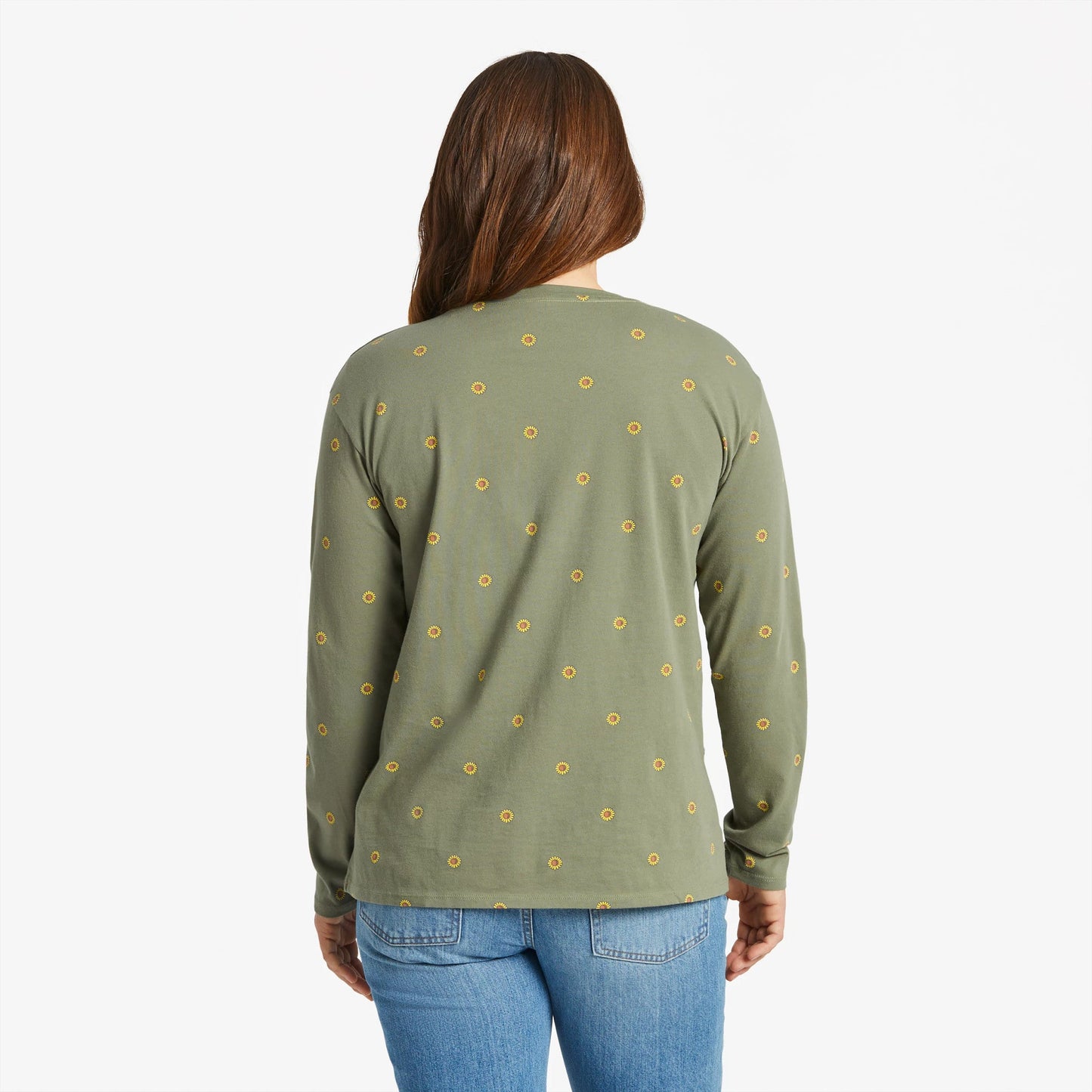 Women's Simple Sunflower Pattern Long-Sleeve Crusher-LITE Easy Vee