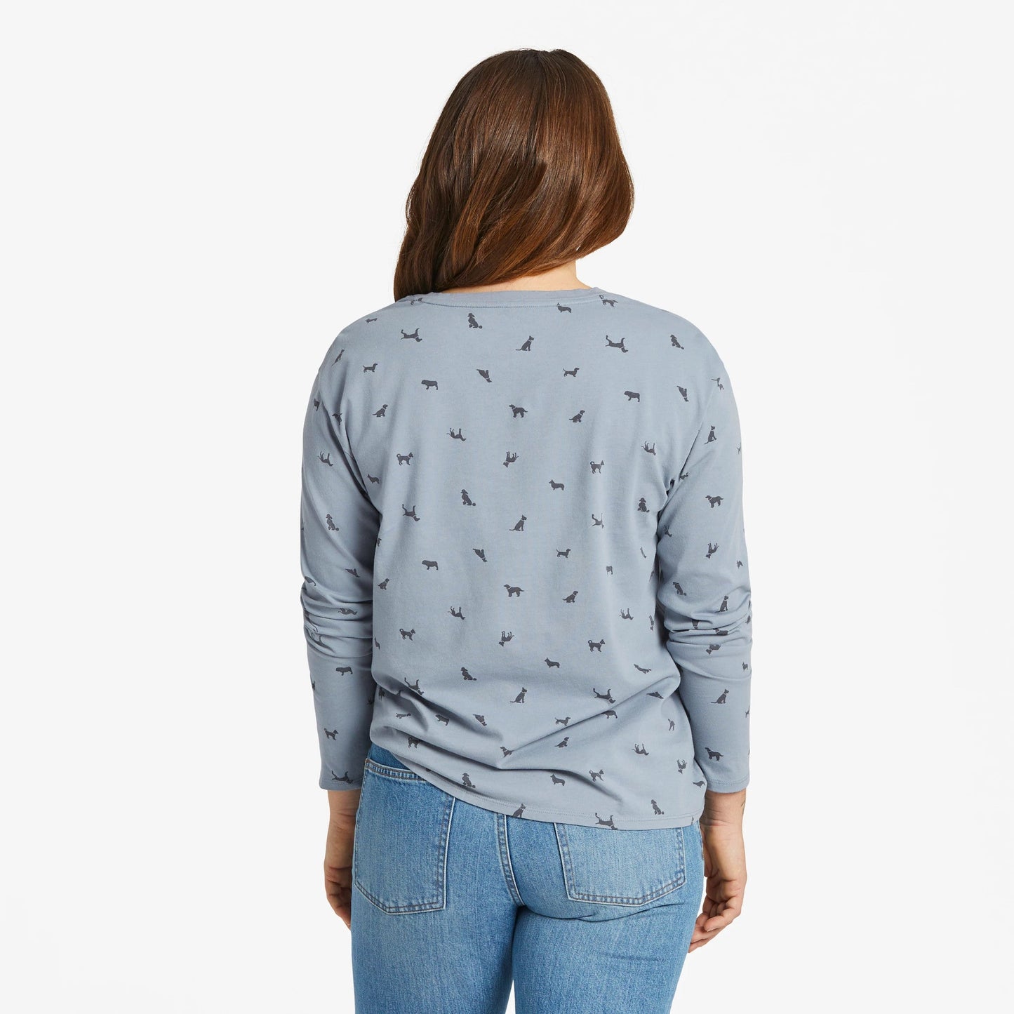 Women's Dog Ditsy Pattern Long-Sleeve Crusher-LITE Easy Vee