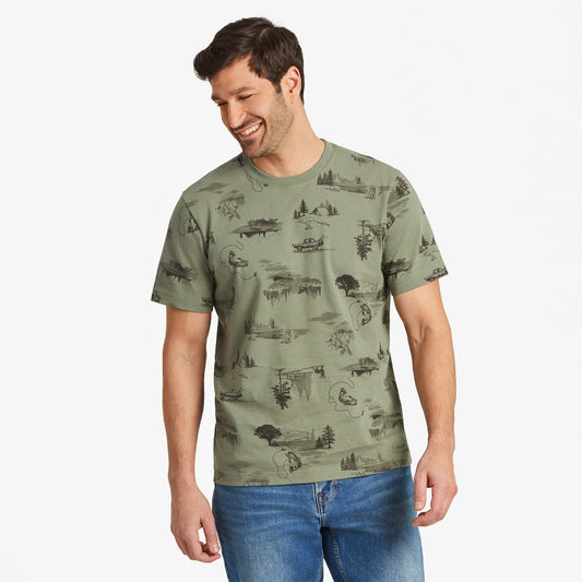 Men's Outdoor Fishing Landscape Pattern Short Sleeve Allover Printed Crusher Tee