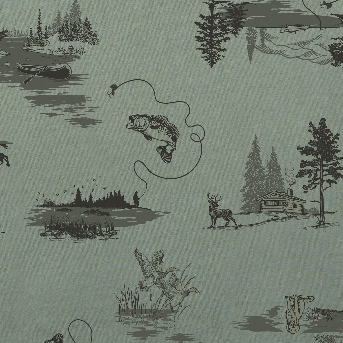 Men's Outdoor Fishing Landscape Pattern Short Sleeve Allover Printed Crusher Tee