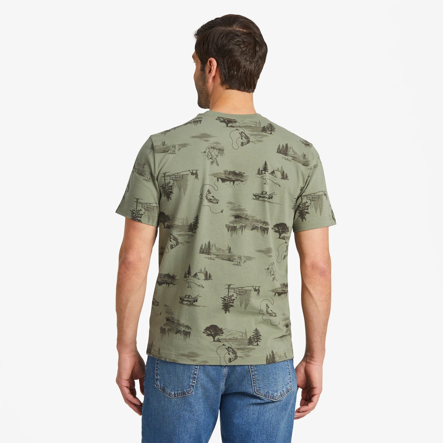 Men's Outdoor Fishing Landscape Pattern Short Sleeve Allover Printed Crusher Tee
