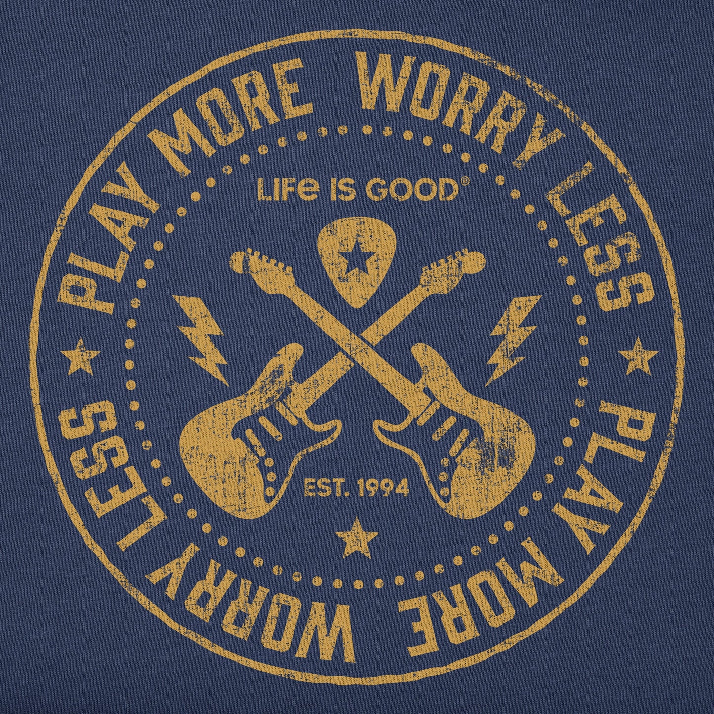 Men's Play More Worry Less Guitars Long Sleeve Crusher Tee