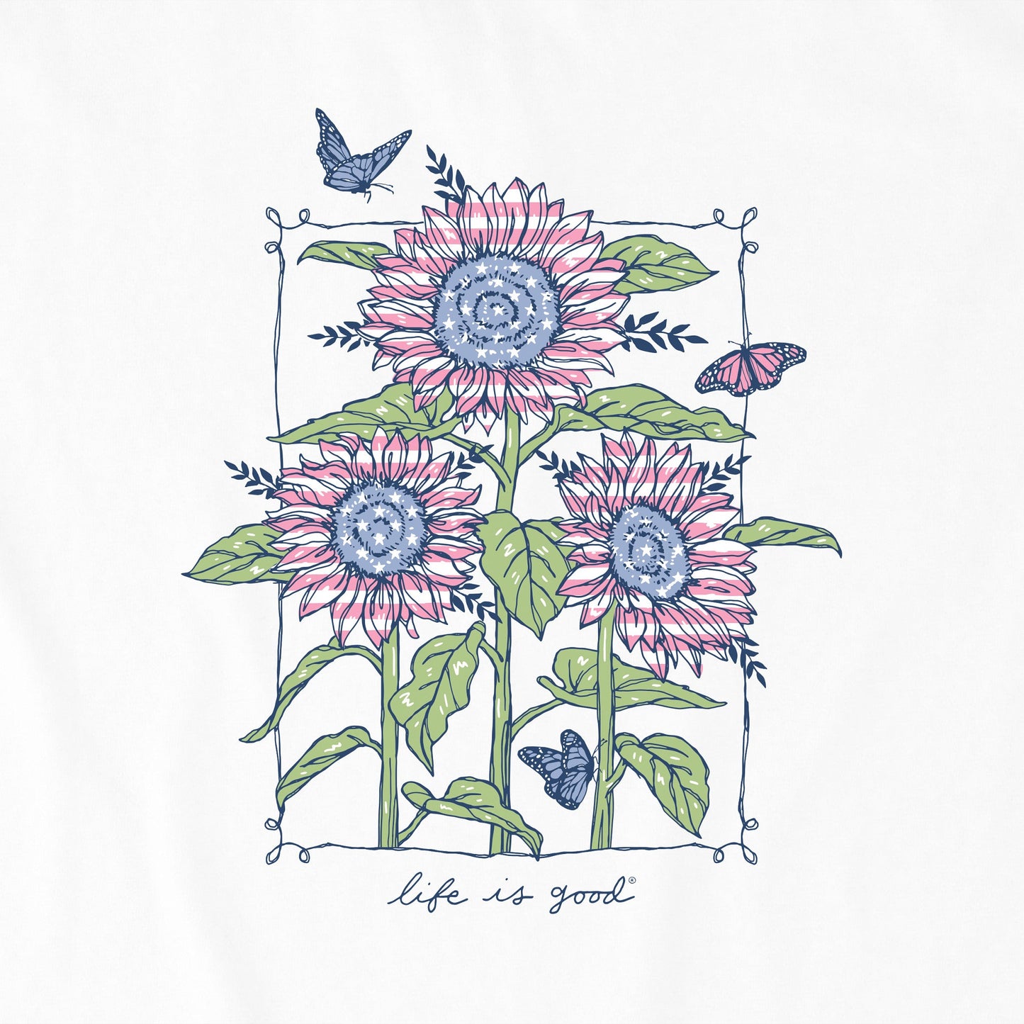 Women's USA Sunflowers & Monarchs Short Sleeve Tee