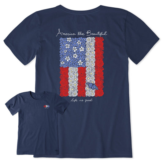 Women's Floral American Flag Short Sleeve Tee