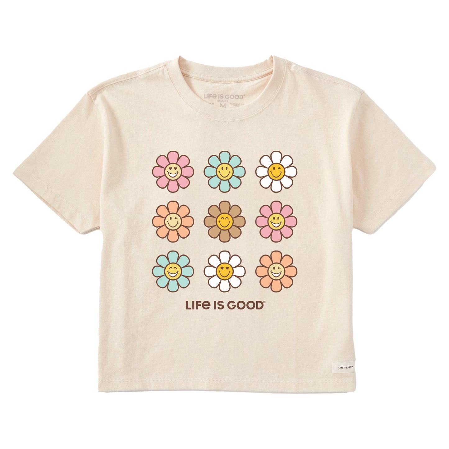 Women's Groovy Smile Daisies Short Sleeve Crusher Boxy Tee
