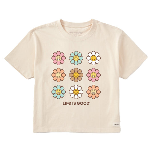 Women's Groovy Smile Daisies Short Sleeve Crusher Boxy Tee