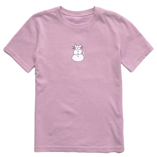 Kids Cat Snowman Short Sleeve Crusher Tee