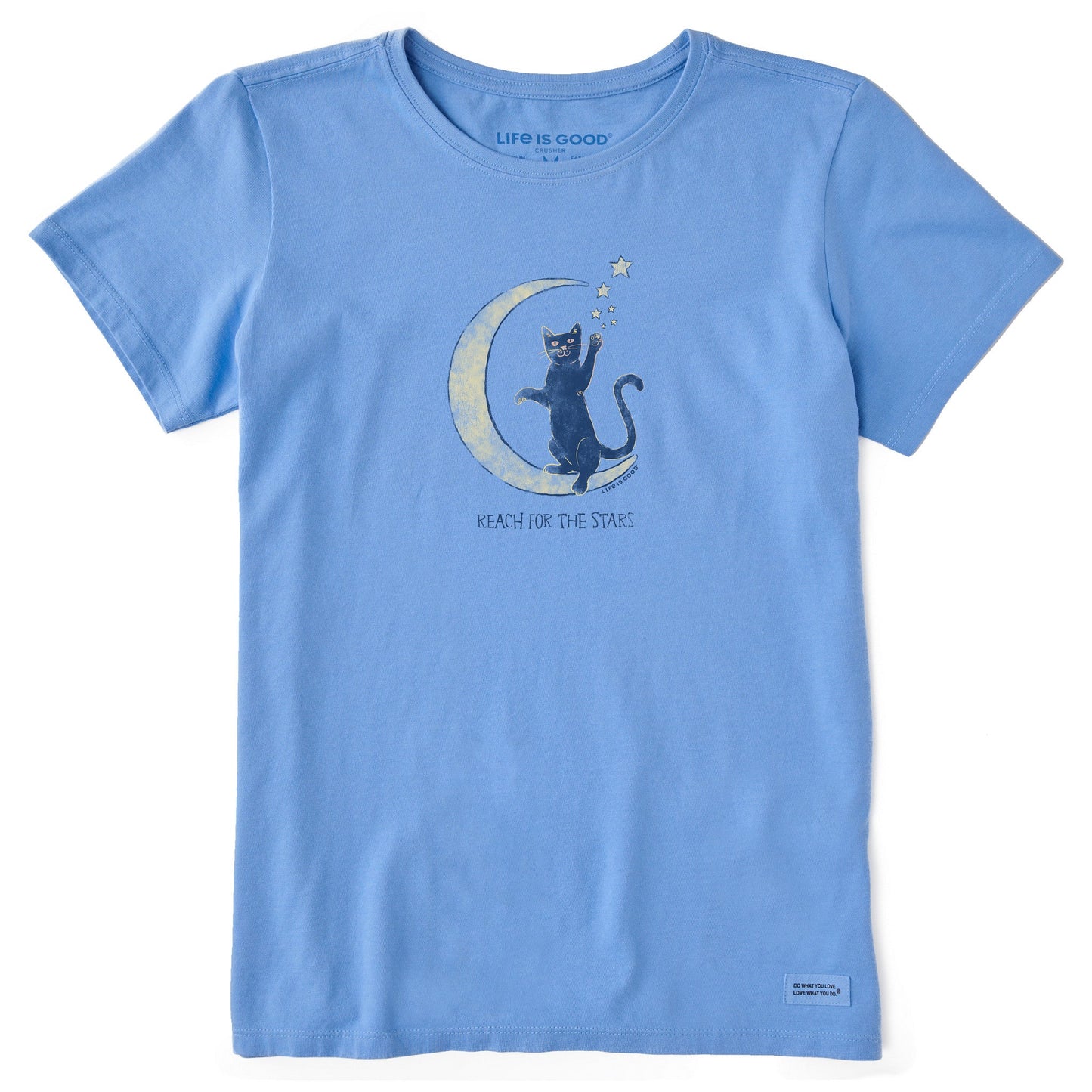 Women's Reach for the Stars Crescent Cat Short Sleeve Tee