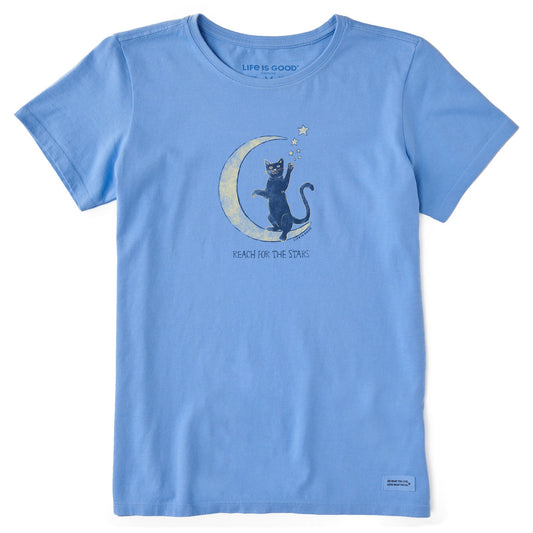 Women's Reach for the Stars Crescent Cat Short Sleeve Tee