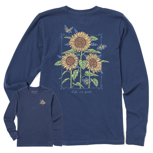 Women's Sunflowers & Monarchs Long Sleeve Crusher Tee