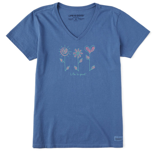 Women's Quirky Flowers Short Sleeve Crusher Vee