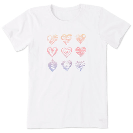 Women's Watercolor Heart Grid Short Sleeve Tee