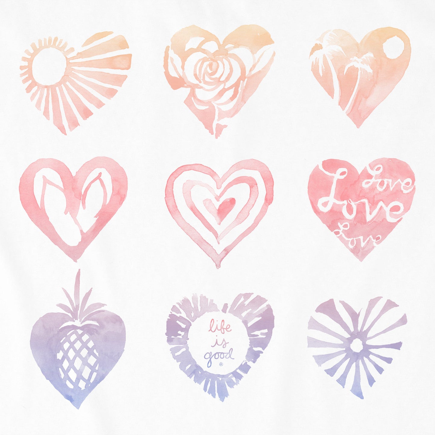 Women's Watercolor Heart Grid Short Sleeve Tee