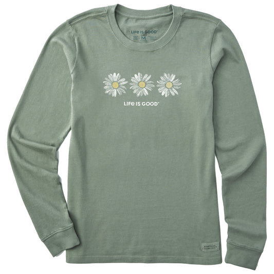 Women's Three Painted Daisies Long Sleeve Crusher Tee