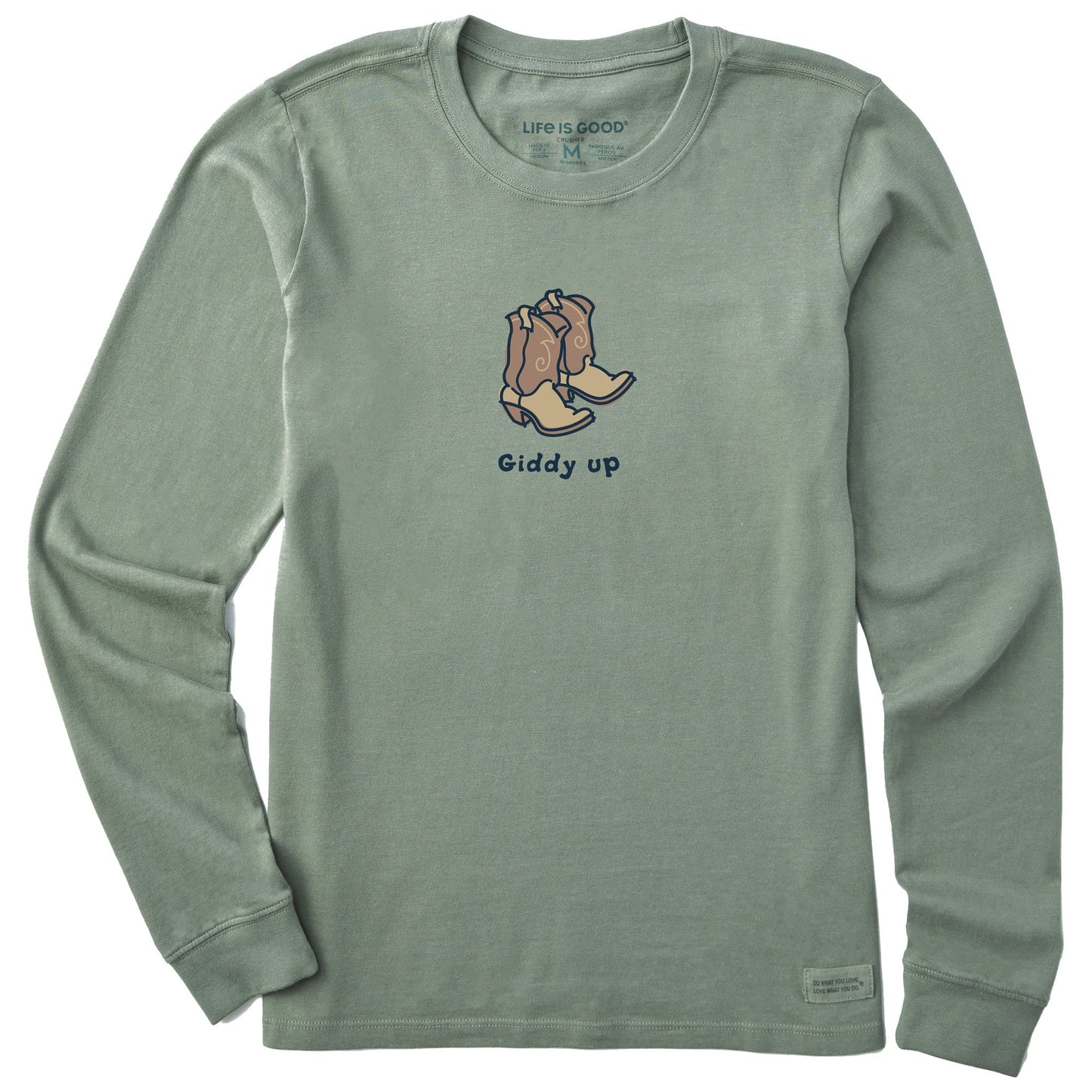 Women's Giddy Up Cowboy Boots Long Sleeve Crusher Tee