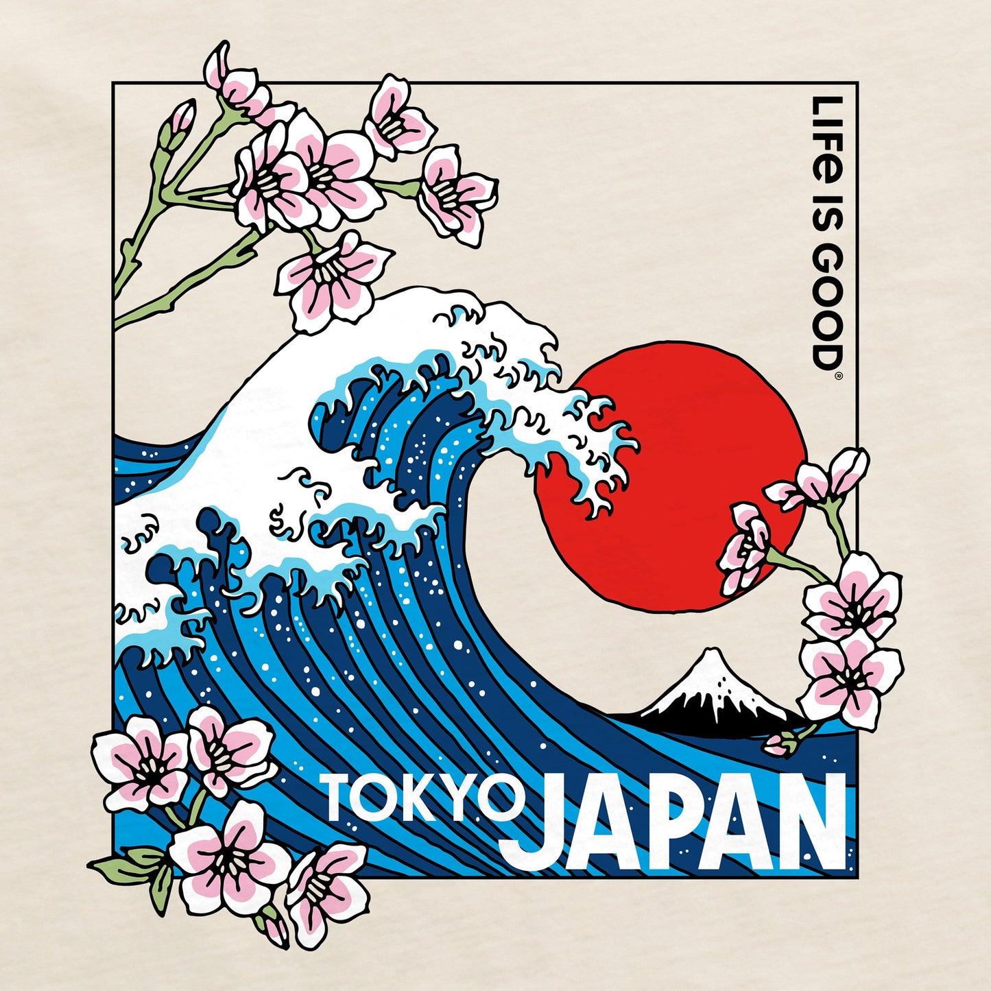 Women's Tokyo Japan Cherry Blossom Wave Short Sleeve Crusher Boxy Tee