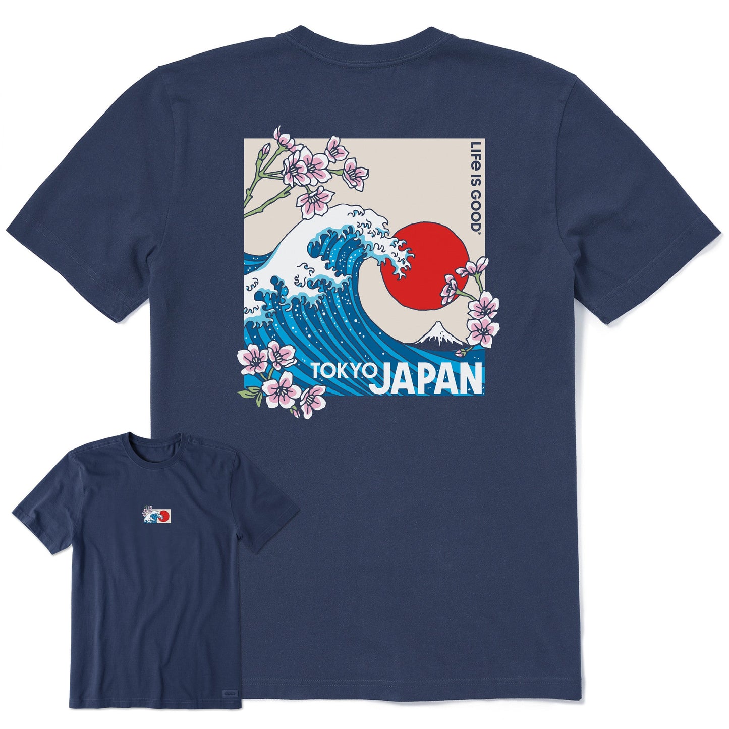 Men's Tokyo Japan Cherry Blossom Wave Short Sleeve Tee