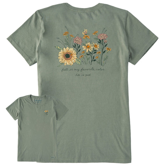 Women's Fall Favorite Color Flowers Short Sleeve Crusher Tee