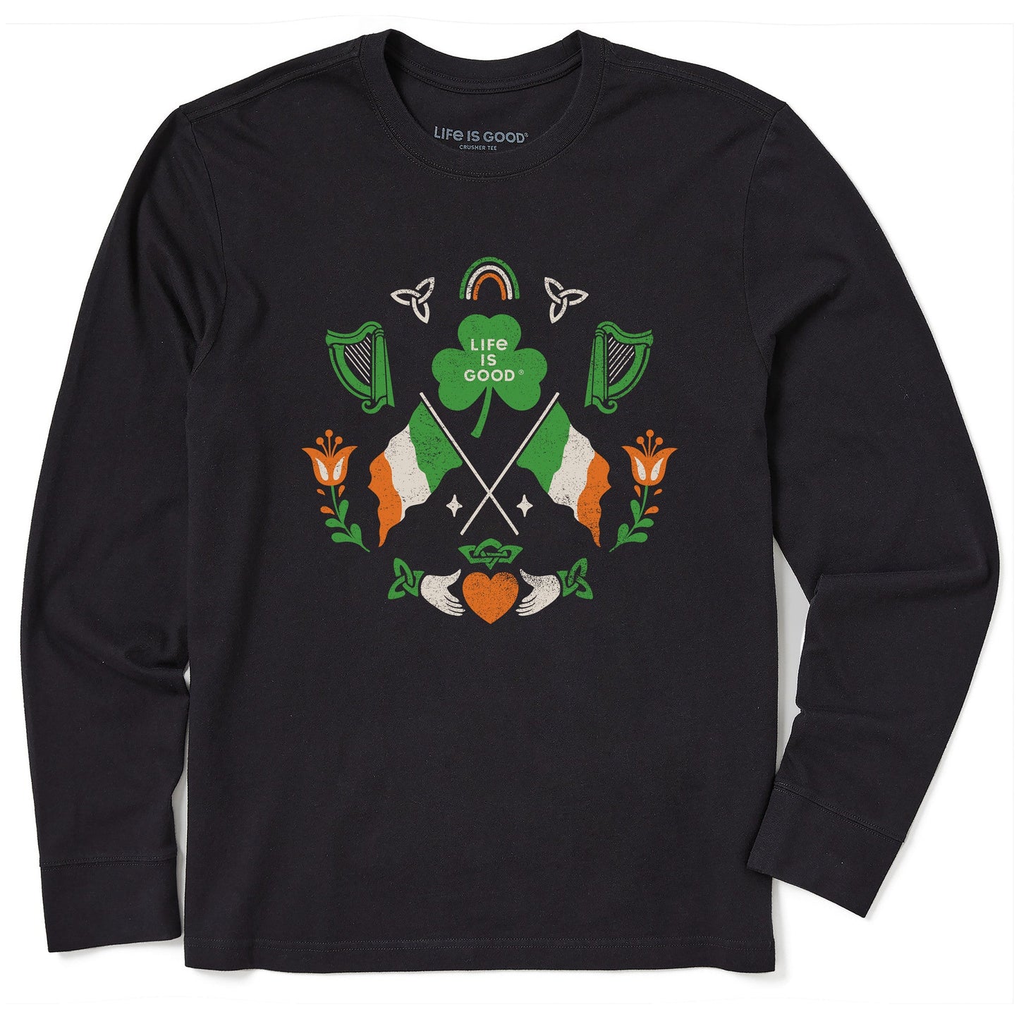 Men's Mirror Clover Irish Flags Long Sleeve Crusher Tee