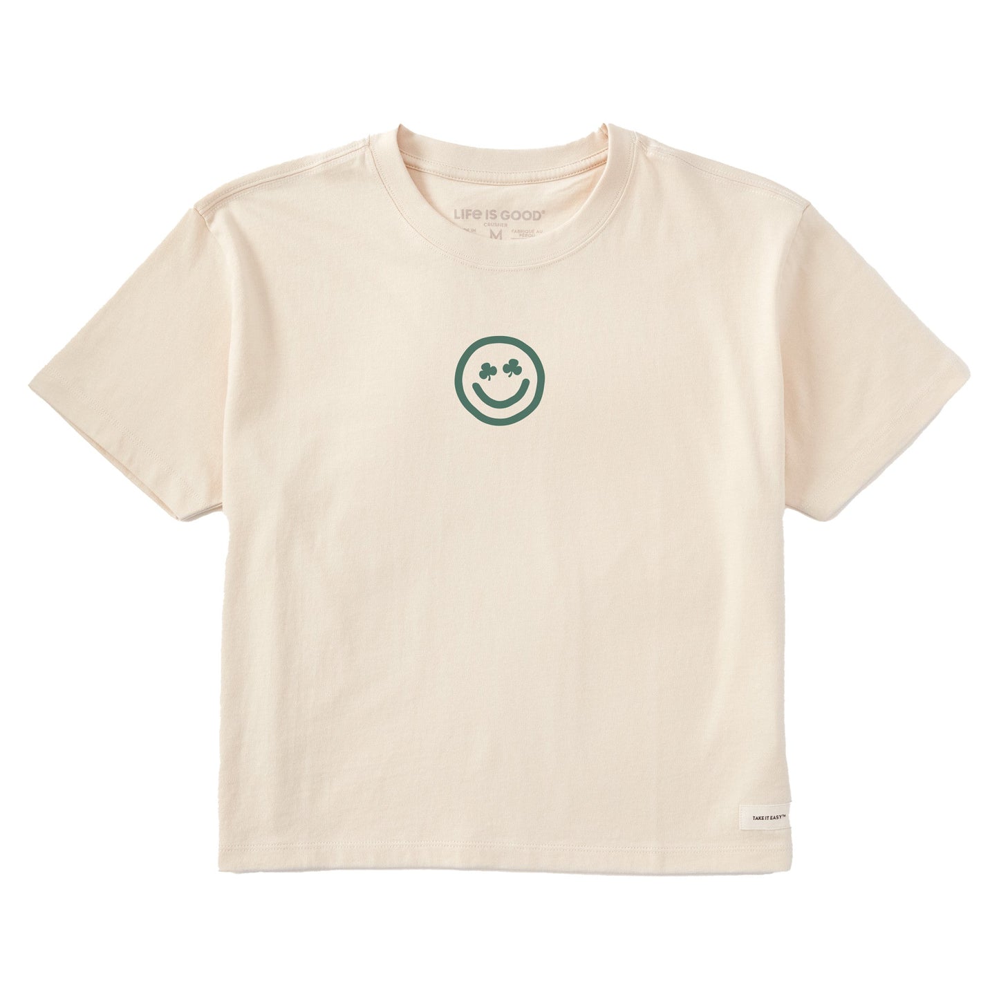 Women's Clean Clover Smile Face Short Sleeve Crusher Boxy Tee